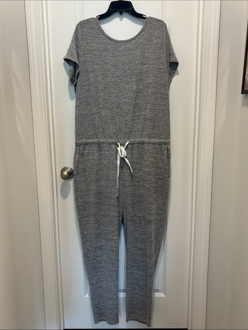 LOFT Gray Straight-Leg Jumpsuit with Drawstring